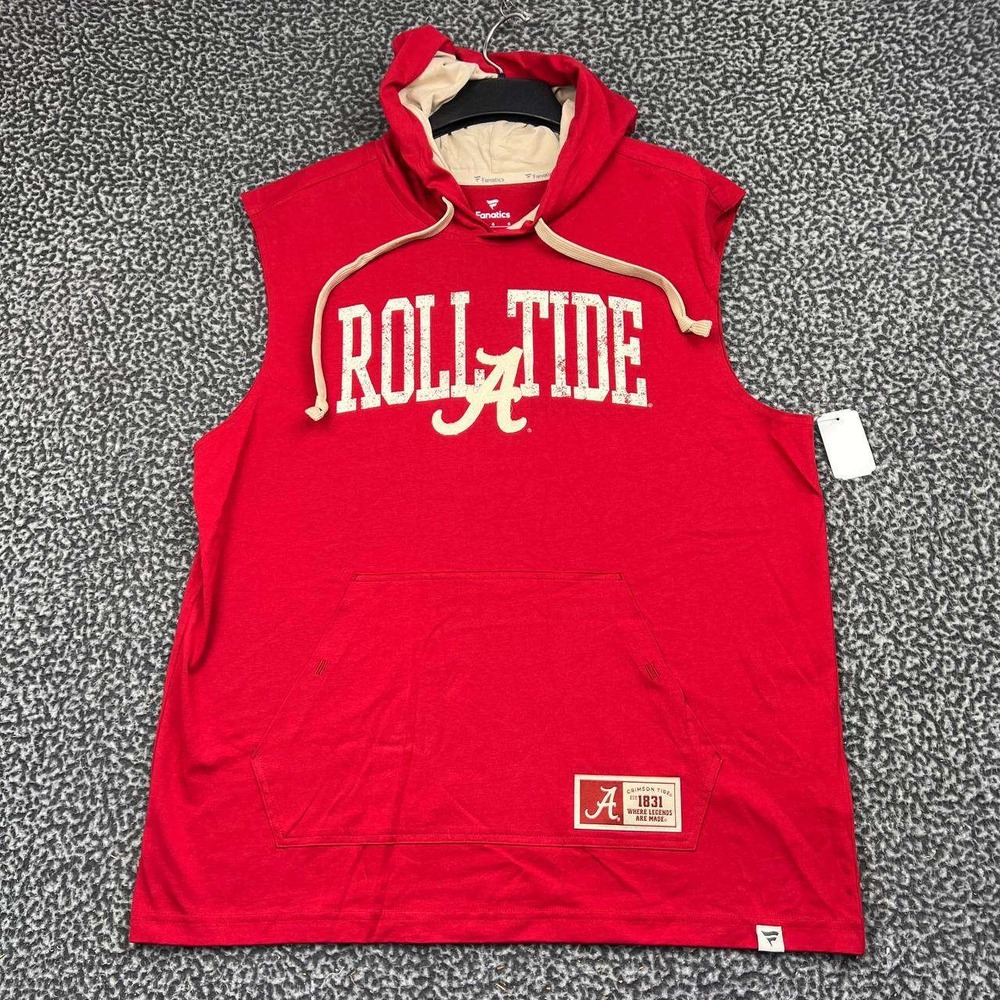Alabama Crimson Tide Shirt Men Large Fanatics Roll Tide Sleeveless Hoodie New L